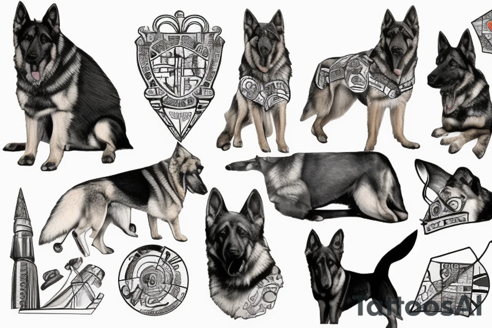 German shepherd and a map of Spain tattoo idea