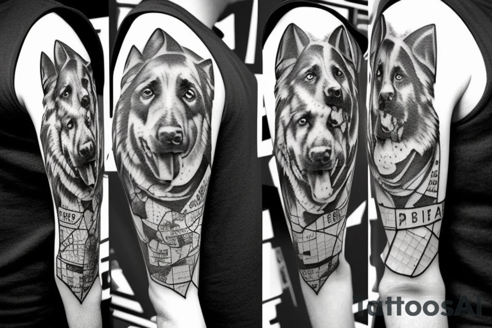 German shepherd and a map of Spain tattoo idea