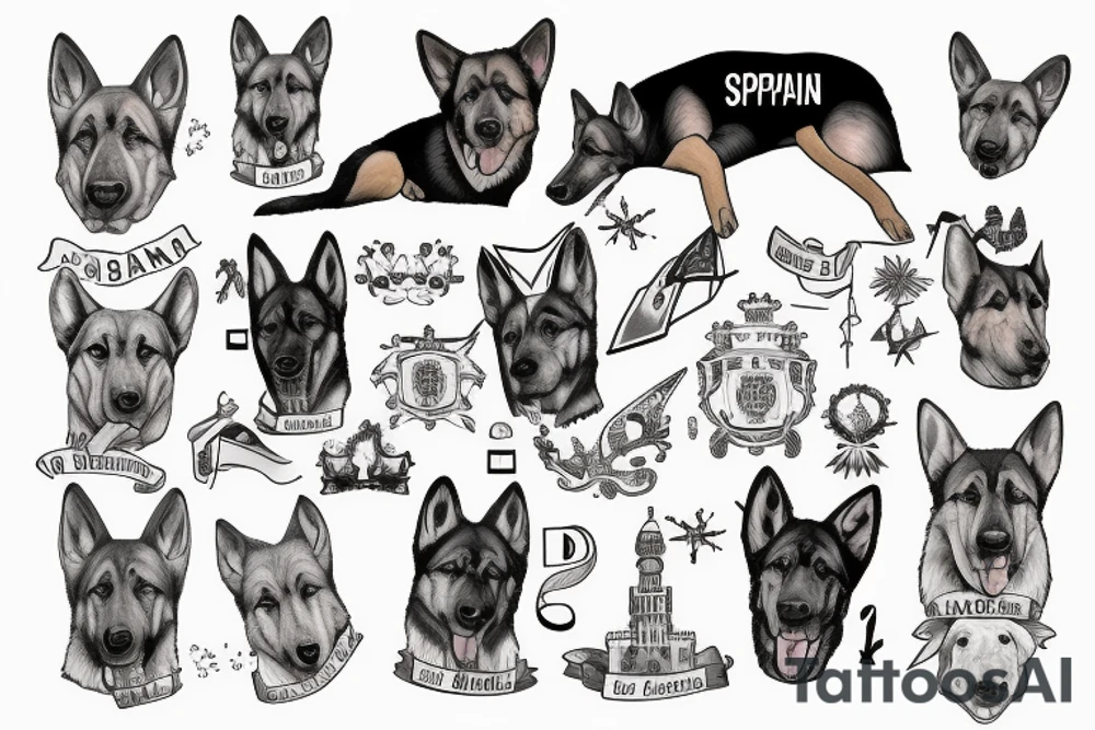 German shepherd and a map of Spain tattoo idea