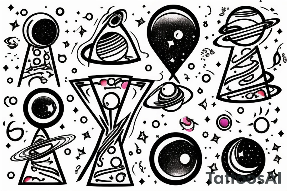 Galaxy hourglass with space and planets leaking out tattoo idea