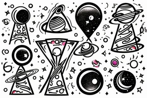 Galaxy hourglass with space and planets leaking out tattoo idea