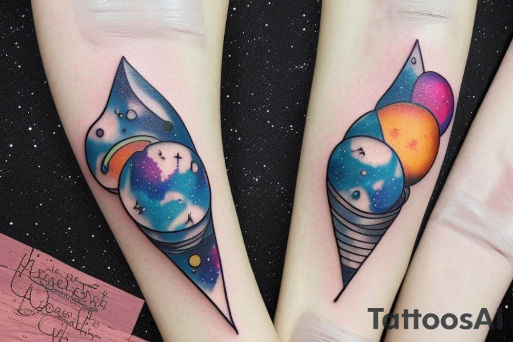Galaxy hourglass with space and planets leaking out tattoo idea