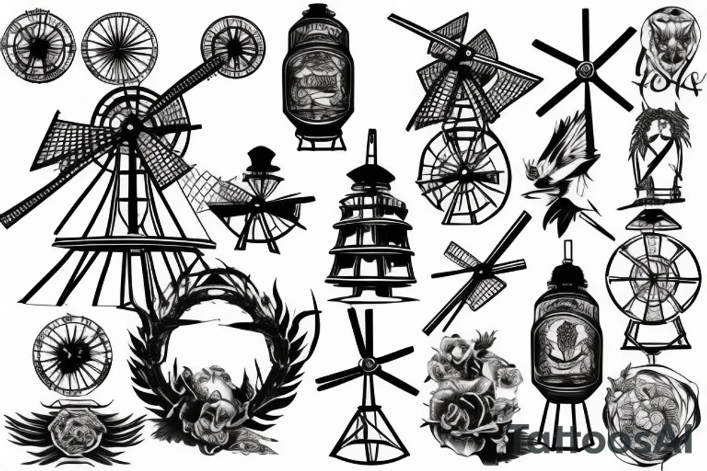 burning windmill tattoo idea