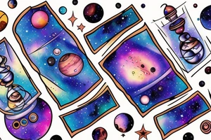 Galaxy hourglass with space and planets leaking out tattoo idea
