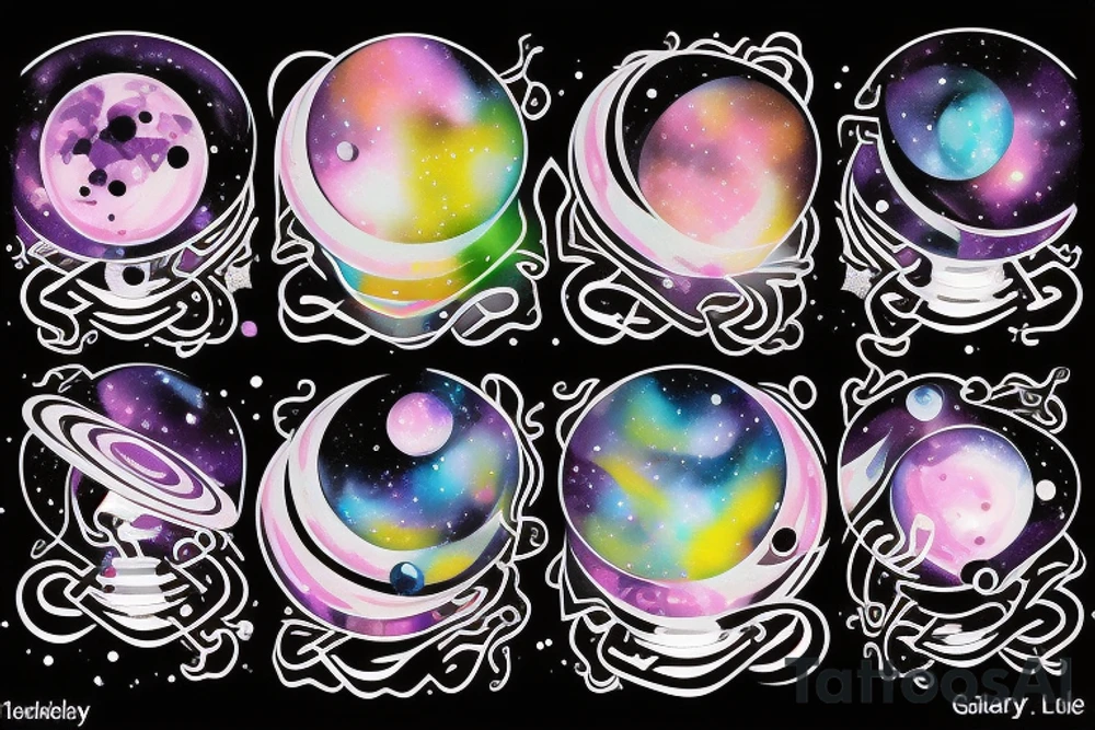 Galaxy hourglass with space and planets leaking out tattoo idea
