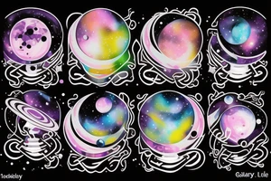 Galaxy hourglass with space and planets leaking out tattoo idea