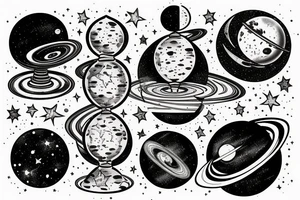 Galaxy filled hourglass with space and planets leaking out tattoo idea