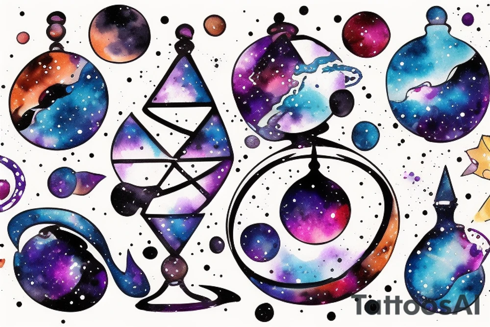 Galaxy filled hourglass with space and planets leaking out tattoo idea