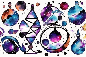 Galaxy filled hourglass with space and planets leaking out tattoo idea