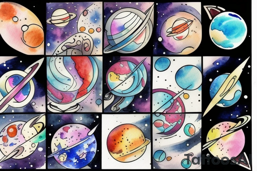 hourglass with space and planets leaking out tattoo idea