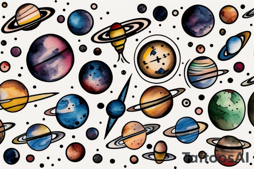 hourglass with space and planets leaking out tattoo idea
