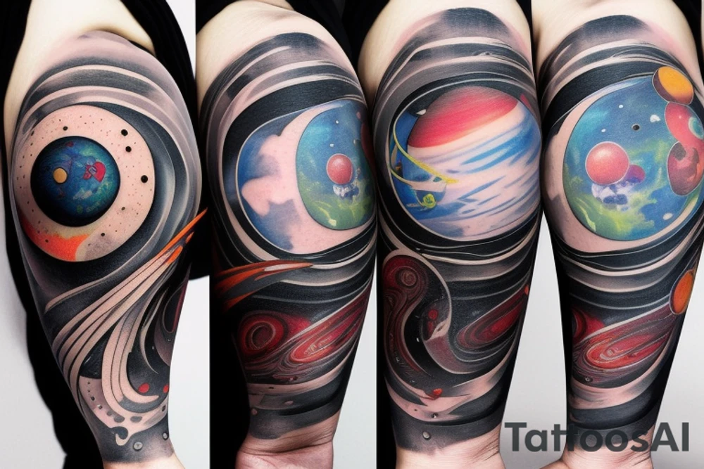 hourglass with space and planets leaking out tattoo idea
