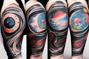 hourglass with space and planets leaking out tattoo idea