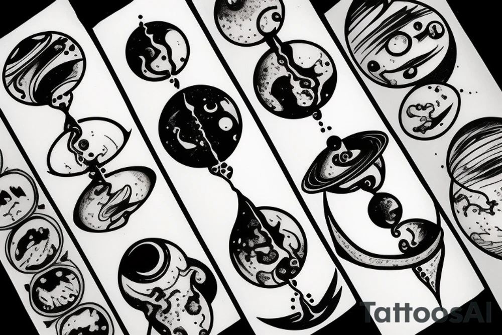hourglass with space and planets leaking out tattoo idea