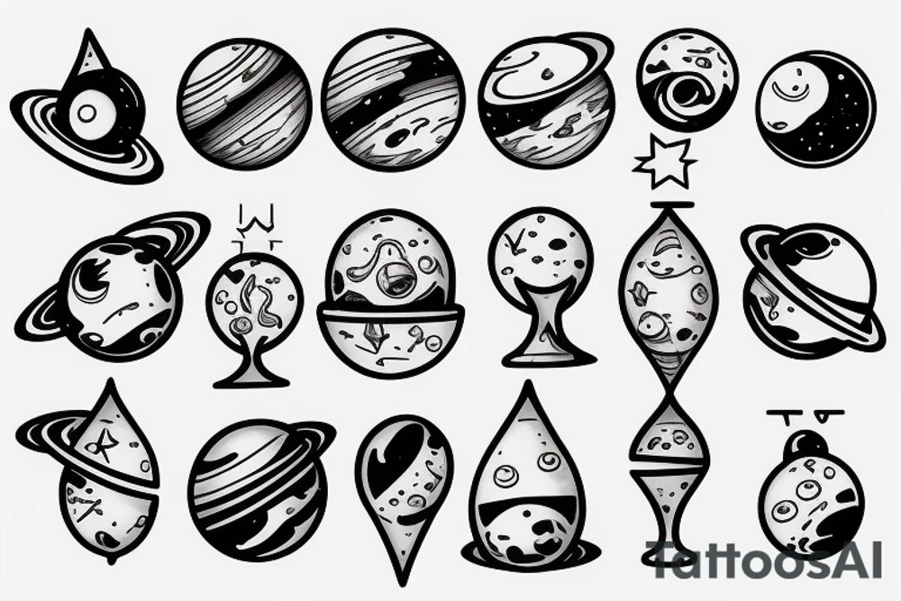 hourglass with space and planets leaking out tattoo idea