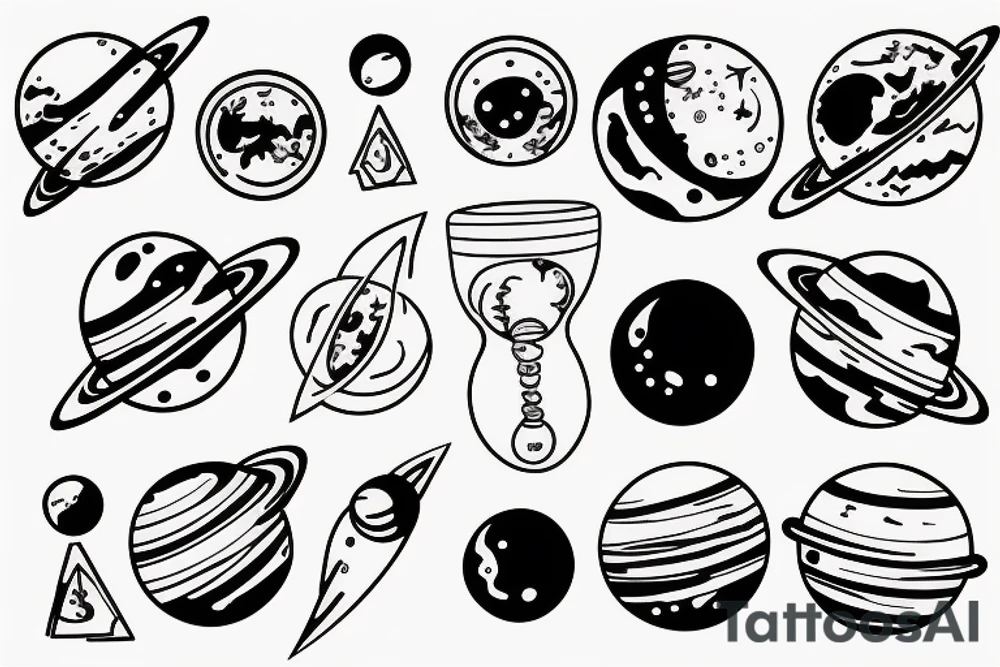 hourglass with space and planets leaking out tattoo idea