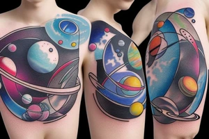 hourglass with space and planets leaking out tattoo idea