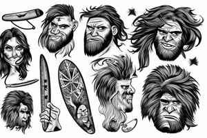 Caveman with batt on surfboard tattoo idea