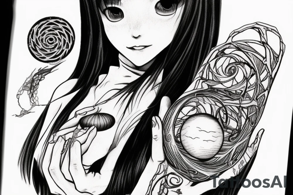 Tomie holding behelit inside the spiral tattoo idea