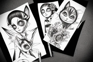 Tomie cat spiral gothic frame tattoo idea