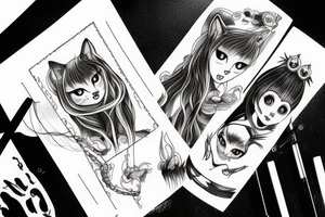 Tomie cat spiral gothic frame tattoo idea