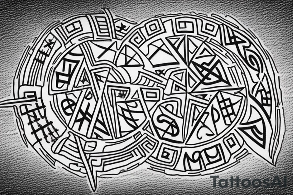 Wind rose in white, black, pink and blue, each name written in Runic/Futhark, Russian and Spanish on each of the eight needles with my name in the center (my name in Futhark and Russian) (26 names in total) tattoo idea