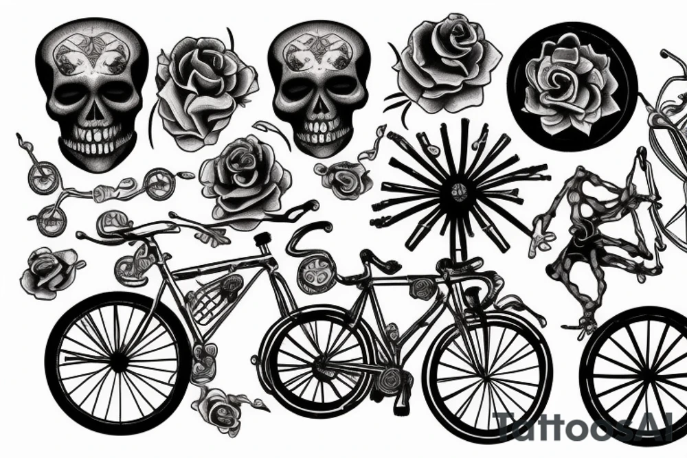 bicycle sprocket in the arms of a skeleton tattoo idea