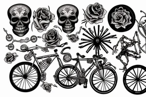 bicycle sprocket in the arms of a skeleton tattoo idea