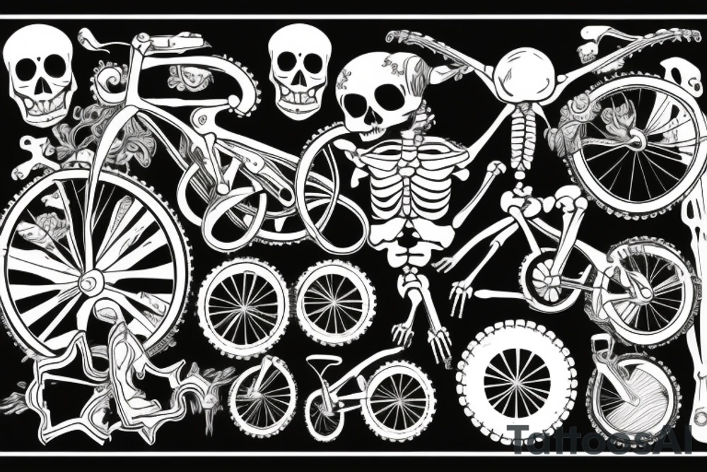 bicycle sprocket in the arms of a skeleton tattoo idea