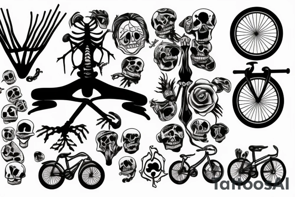 bicycle sprocket in the arms of a skeleton tattoo idea