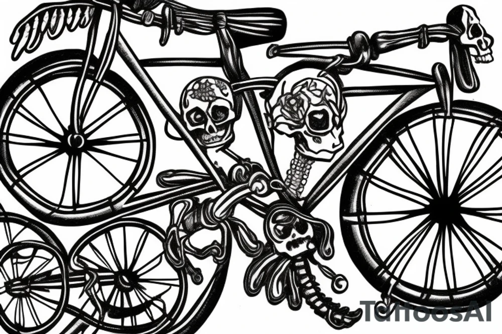 bicycle sprocket in the arms of a skeleton tattoo idea