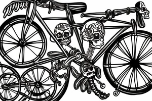 bicycle sprocket in the arms of a skeleton tattoo idea