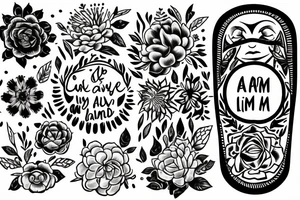 A hand reaching out into a bright, sunny sky, surrounded by flowers or other symbols of life and vitality. The quote "I am alive, I live, I breathe" under tattoo idea