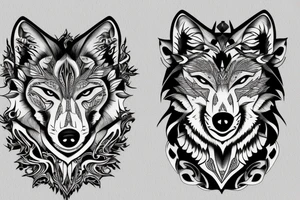 Two black and white wolves on scales tattoo idea