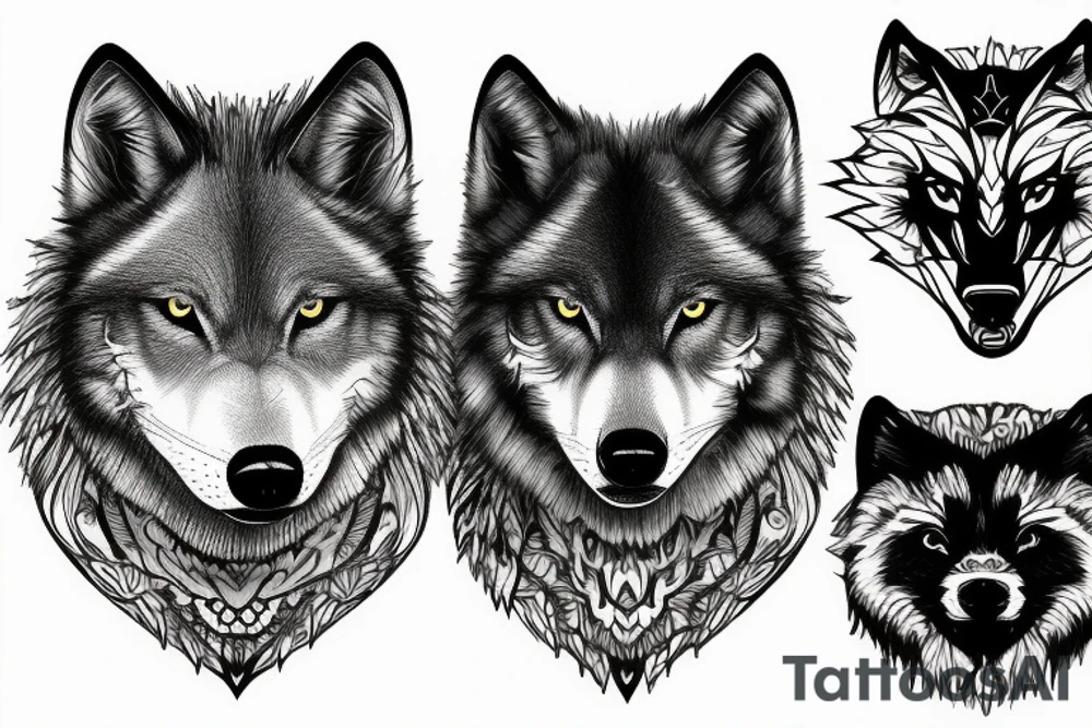 Two black and white wolves on scales tattoo idea