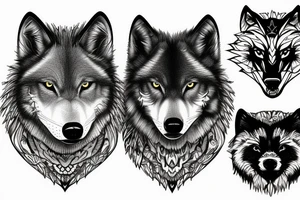 Two black and white wolves on scales tattoo idea