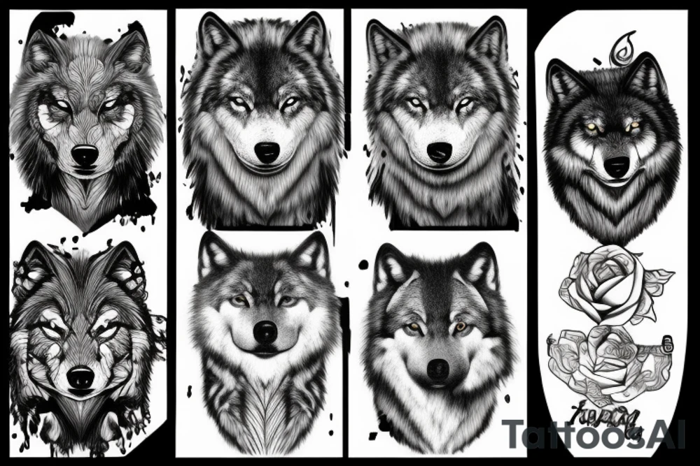 Two black and white wolves standing on scales tattoo idea