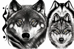 Two black and white wolves standing on scales tattoo idea