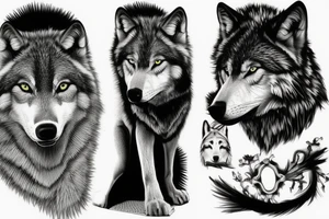 Two black and white wolves standing on scales tattoo idea