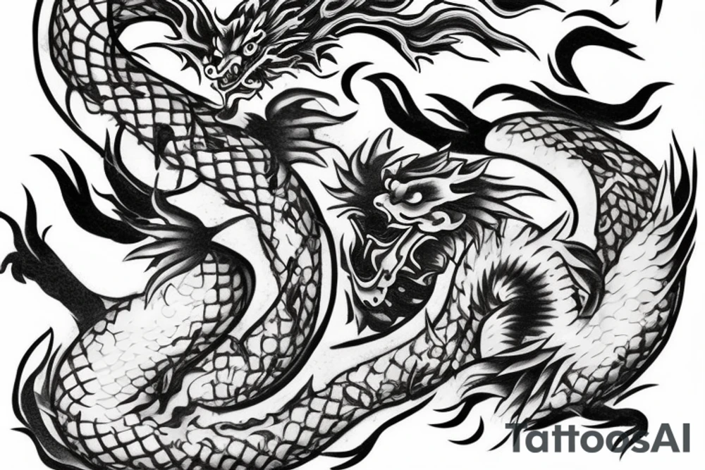 Japanese dragon with knife tattoo idea