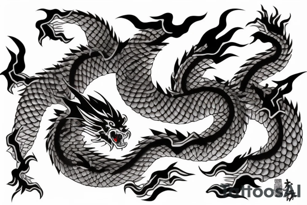 Japanese dragon with knife tattoo idea