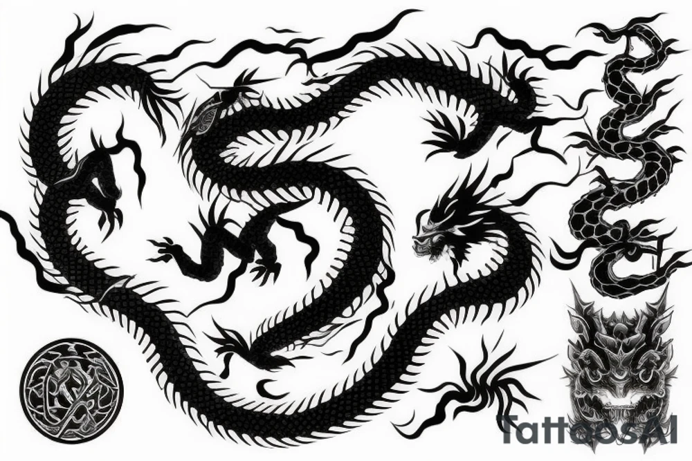 Japanese dragon with knife tattoo idea