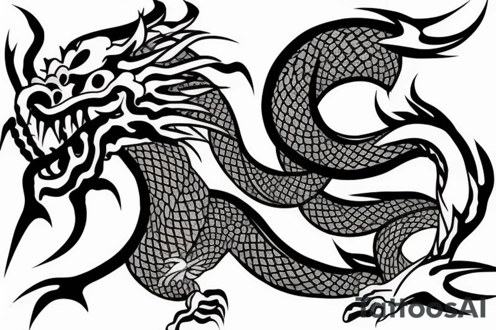 Japanese dragon with knife tattoo idea