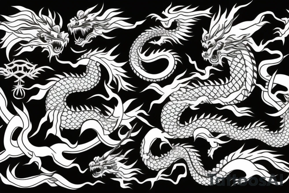 Japanese dragon with knife tattoo idea