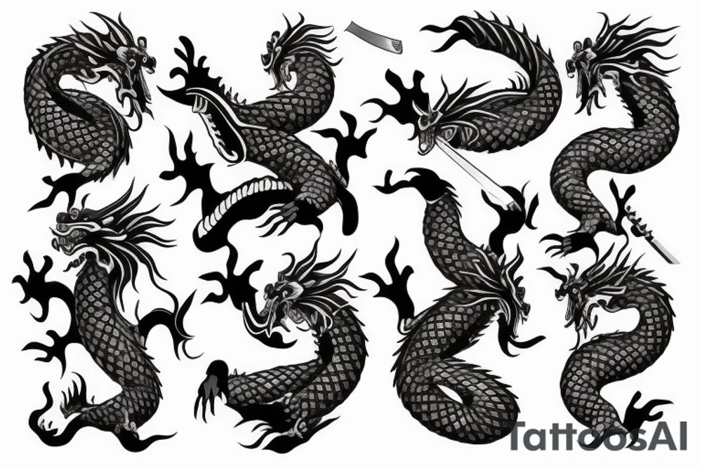 Japanese dragon with knife in his mouth tattoo idea