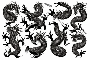 Japanese dragon with knife in his mouth tattoo idea