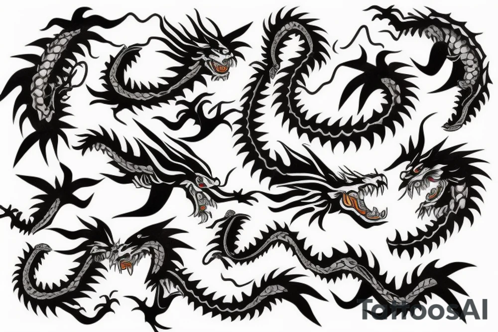Japanese dragon with knife in his mouth tattoo idea