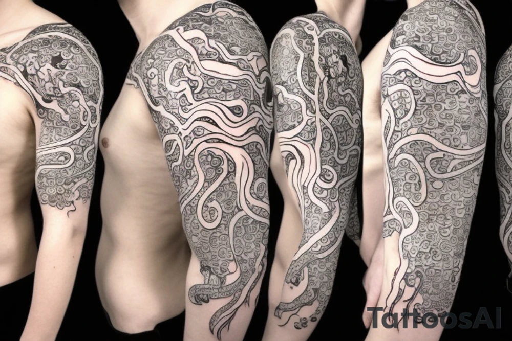 large squid with long tentacles tattoo idea