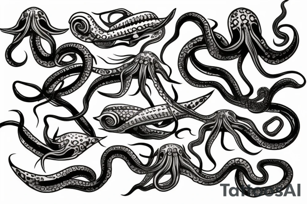 large squid with long tentacles tattoo idea