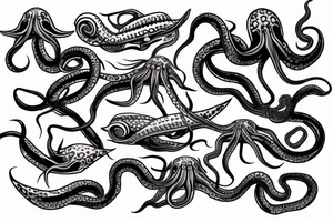 large squid with long tentacles tattoo idea